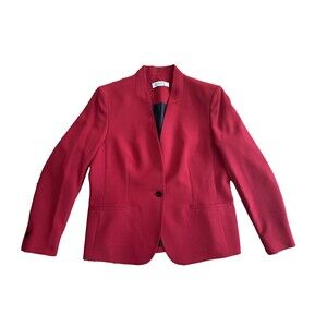 KASPER Womens Pintuck Red Long Sleeves One-Button Collarless Blazer Size 14